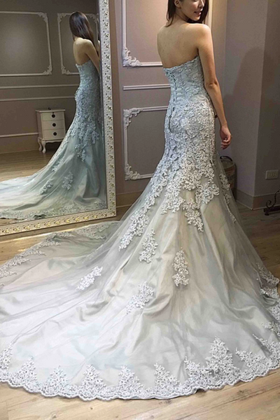 Sweetheart Long Mermaid Lace Tulle Prom Dresses, Elegant Long Prom Dresses, Newest Prom Dresses