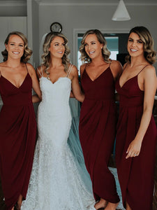 Burgundy Jersey Side Slit Bridesmaid Dresses, 2020 Bridesmaid Dresses, Long Bridesmaid Dresses