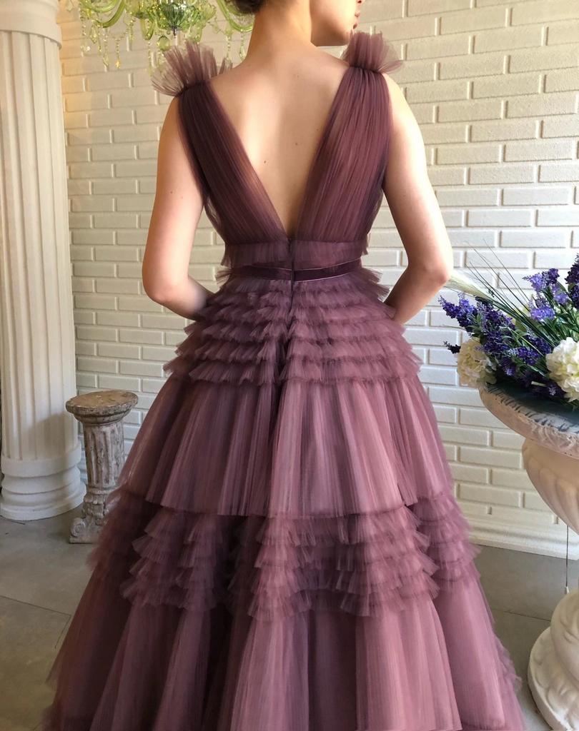 Dusty Purple Long A-line Prom Dresses, Chic Tulle Prom Dresses, High W ClaireBridal Dusty Purple Long A-line Prom Dresses, Chic Tulle Prom Dresses, High W ClaireBridal