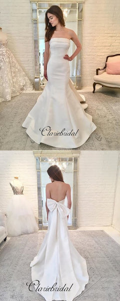 Strapless Satin Bow Wedding Dresses, Elegant Mermaid Bridal Wedding Dresses
