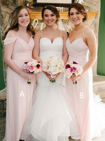 Mismatched Long A-line Blush Pink Chiffon Bridesmaid Dresses, Long Bridesmaid Dresses, Simple Bridesmaid Dresses