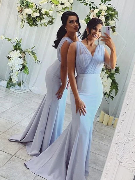 New Arrival Blue Jersey Tulle Bridesmaid Dresses, Long Mermaid Bridesmaid Dresses, Popular Bridesmaid Dresses
