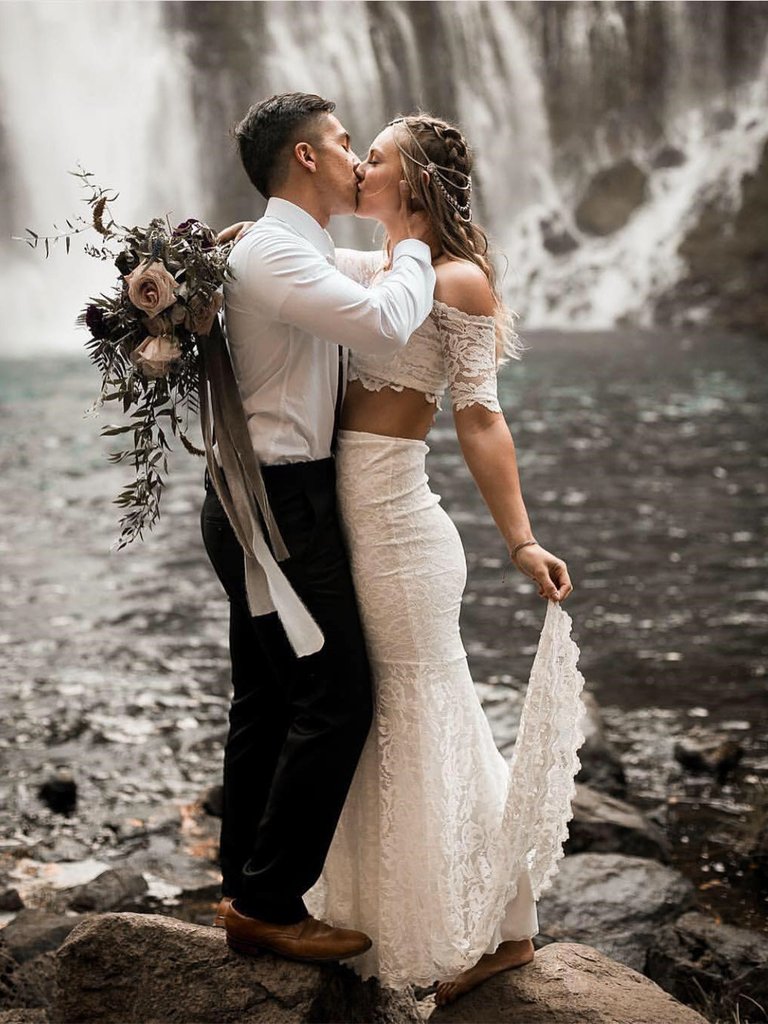 two piece mermaid wedding dress Country Wedding Dresses Two Pieces Mermaid Beach Bride Dresses -
