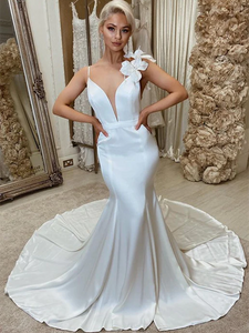 Popular Mermaid Design Wedding Gowns, Open Back Fashion Wedding Dresses, Satin Wedding Dresses