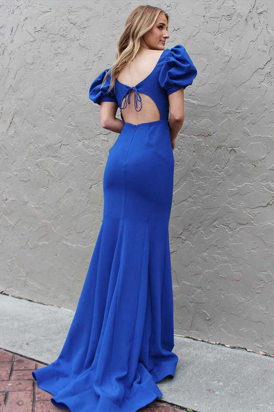 Royal Blue Bubble Sleeves Prom Dresses, 2023 Long Prom Dresses, Girl Graduation Party Dresses