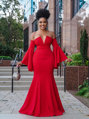 Mermaid Design Red Prom Dresses, Off Shoulder Long Prom Dresses, Newest 2023 Prom Dresses