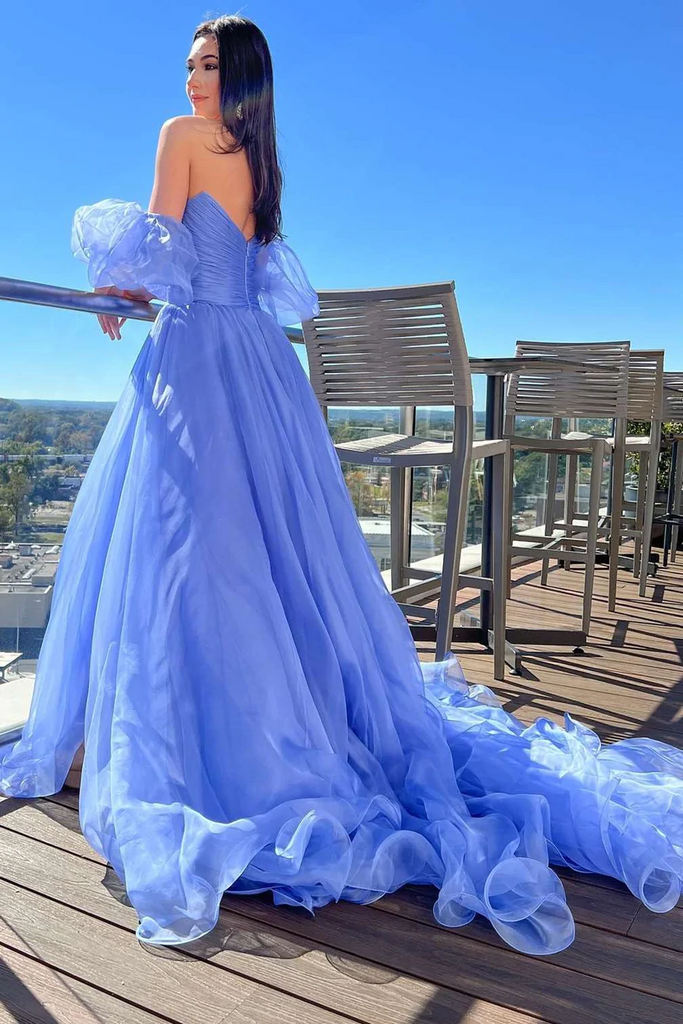 Puff Sleeves Strapless Long Prom Dresses, Newest 2023 Prom Dresses, A- – ClaireBridal