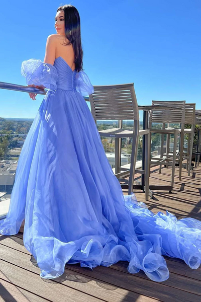 Puff Sleeves Strapless Long Prom Dresses, Newest 2023 Prom Dresses, A-line Girl Party Dresses