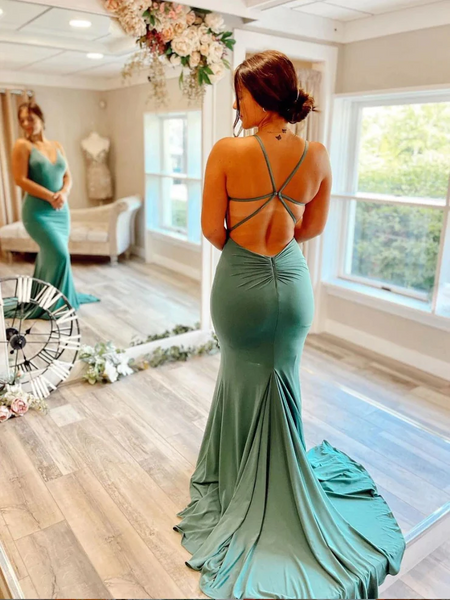 Spaghetti Straps Mermaid Long Prom Dresses, Open Back Party Dresses, 2023 New Prom Dresses