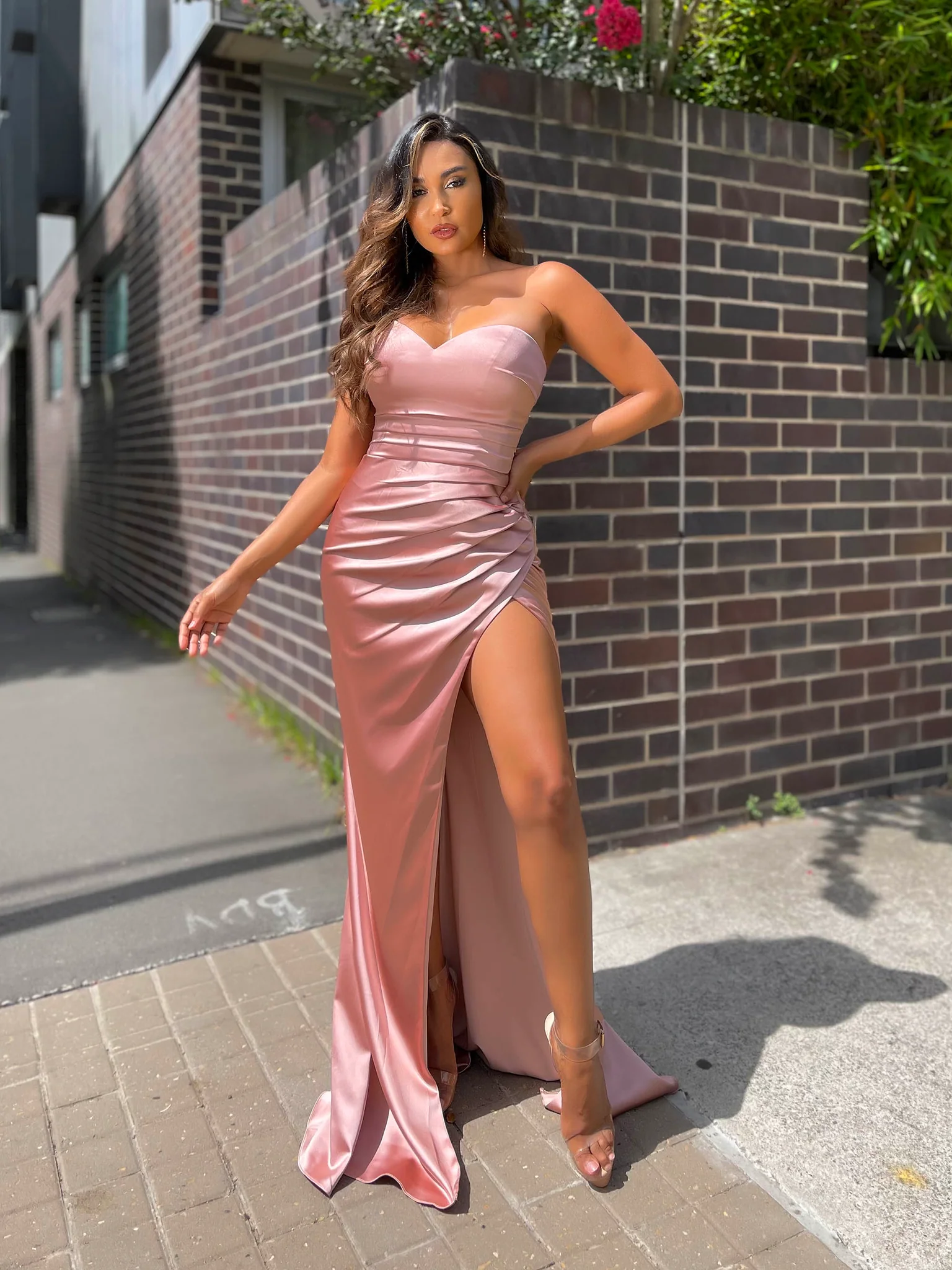 Strapless 2023 Long Prom Dresses, Girl Graduation Party Dresses, Side Slit Prom Dresses