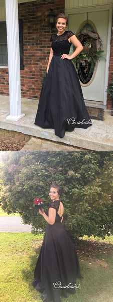 Cap Sleeves Long Prom Dresses, Beaded A-line Prom Dresses