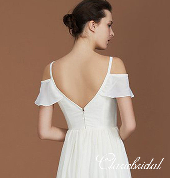 Off Shoulder Ruffled A-line Ivroy Chiffon Bridesmaid Dresses