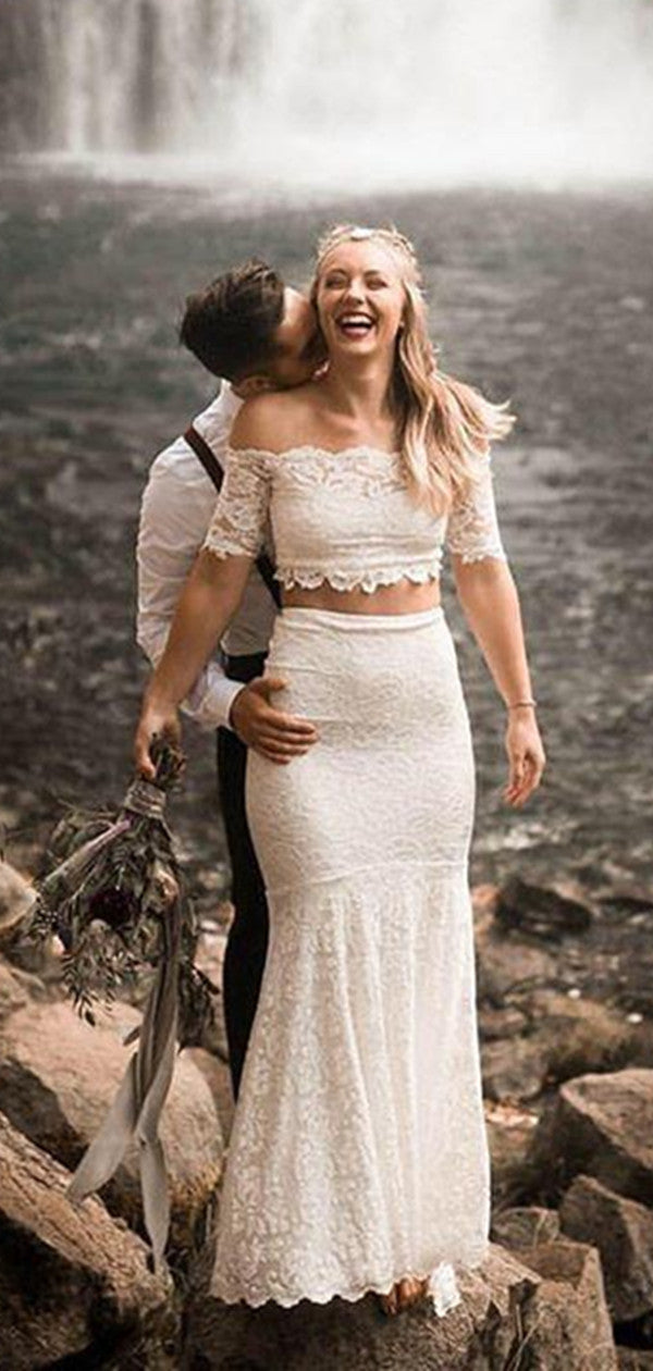 two piece mermaid wedding dress Two Piece Mermaid Wedding Dress Simple White Custom Wedding Dress GRDK SELINADRESS