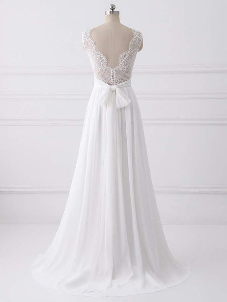 Simple Long A-line Lace Chiffon Wedding Dresses