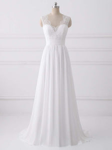 Simple Long A-line Lace Chiffon Wedding Dresses