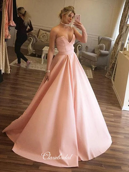 Strapless A-line Prom Dresses, Affordable Long Prom Dresses, Fancy Prom Dresses