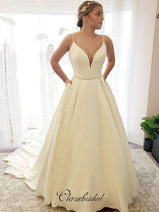 Ivory Spaghetti Straps Wedding Dresses, A-line Popular Wedding Dresses