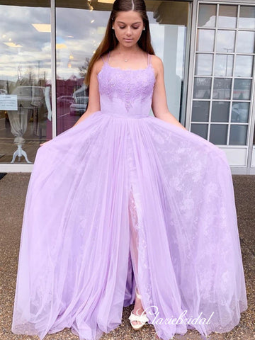 Open Back A-line Long Prom Dresses, New Arrival Lalic Lace Prom Dresses