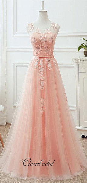 Sweet Tulle Long Prom Dresses, Evening Party Appliques Prom Dresses, Newest Prom Dresses