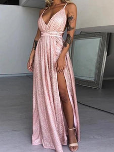 Spaghetti Straps Sequins Long Prom Dresses, Affordable Newest Prom Dresses