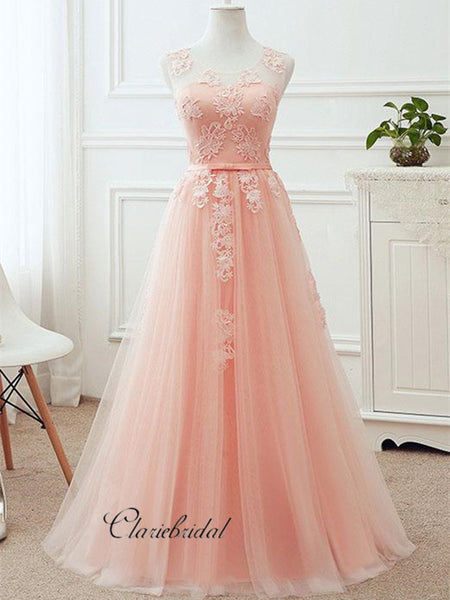 Sweet Tulle Long Prom Dresses, Evening Party Appliques Prom Dresses, Newest Prom Dresses