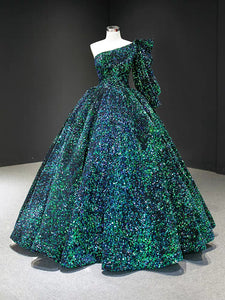 One Shoulder Sequins A-line Shiny Prom Dresses, Luxury Fashion 2021 Long Prom Dresses