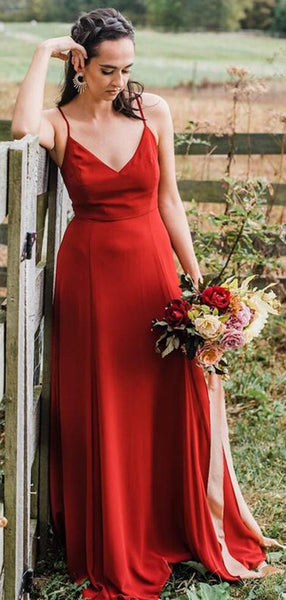 Spaghetti Straps Long Wedding Guest Dresses, Prom Dresses, 2020 Bridesmaid Dresses