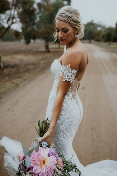 Elegant Off The Shoulder Wedding Dresses, Mermaid Lace Bridal Gowns