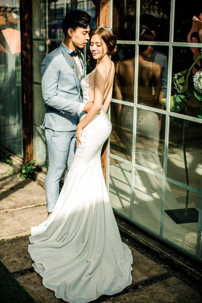 Spaghetti Straps Mermaid Popular 2020 Wedding Dresses, Lace Wedding Dresses