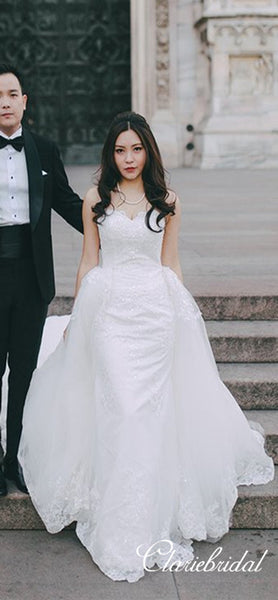 2 Pieces Sweetheart Lace Tulle Wedding Dresses, Detachable Wedding Dresses