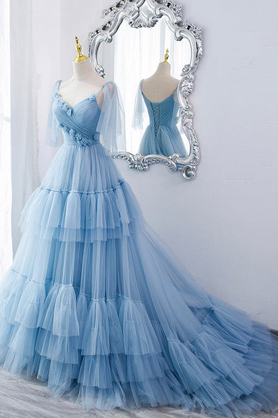 Lovely Purple Tulle Ruffled Prom Dresses, Lace up Long Prom Dresses, Popular Prom Dresses, Cheap 2022 Prom Dresses