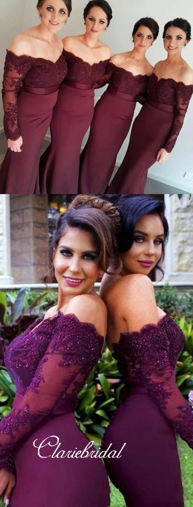 Long Sleeved Off Shoulder Mermaid Long Bridesmaid Dresses – ClaireBridal