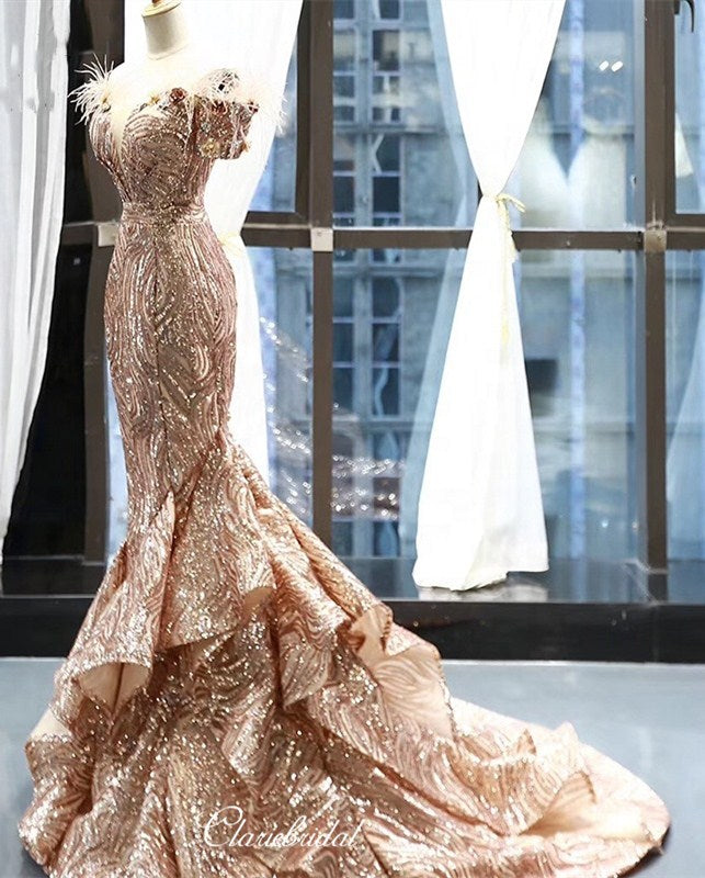 Glitter Luxury Unique Long Prom Dresses, Modest Sequins 2020 Newest Pr   ClaireBridal