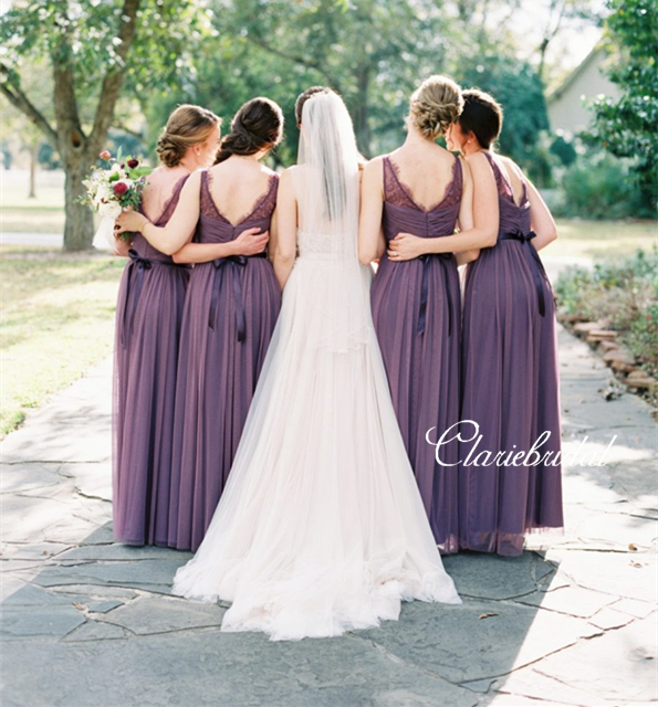 grey mauve bridesmaid dresses Elegant Bridesmaid Dresses Sleeveless A-Line Cross Back Chiffon Dresse main image 0