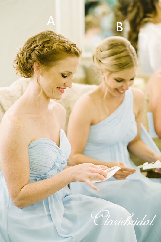 Mismatched Blue Chiffon A-line Long Bridesmaid Dresses – ClaireBridal