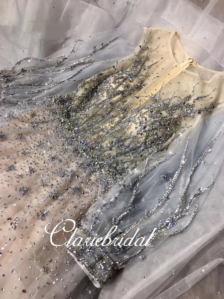 Long Sleeves Beaded Tulle Prom Dresses, Luxury Prom Dresses, 2020 Claire Deign Prom Dresses