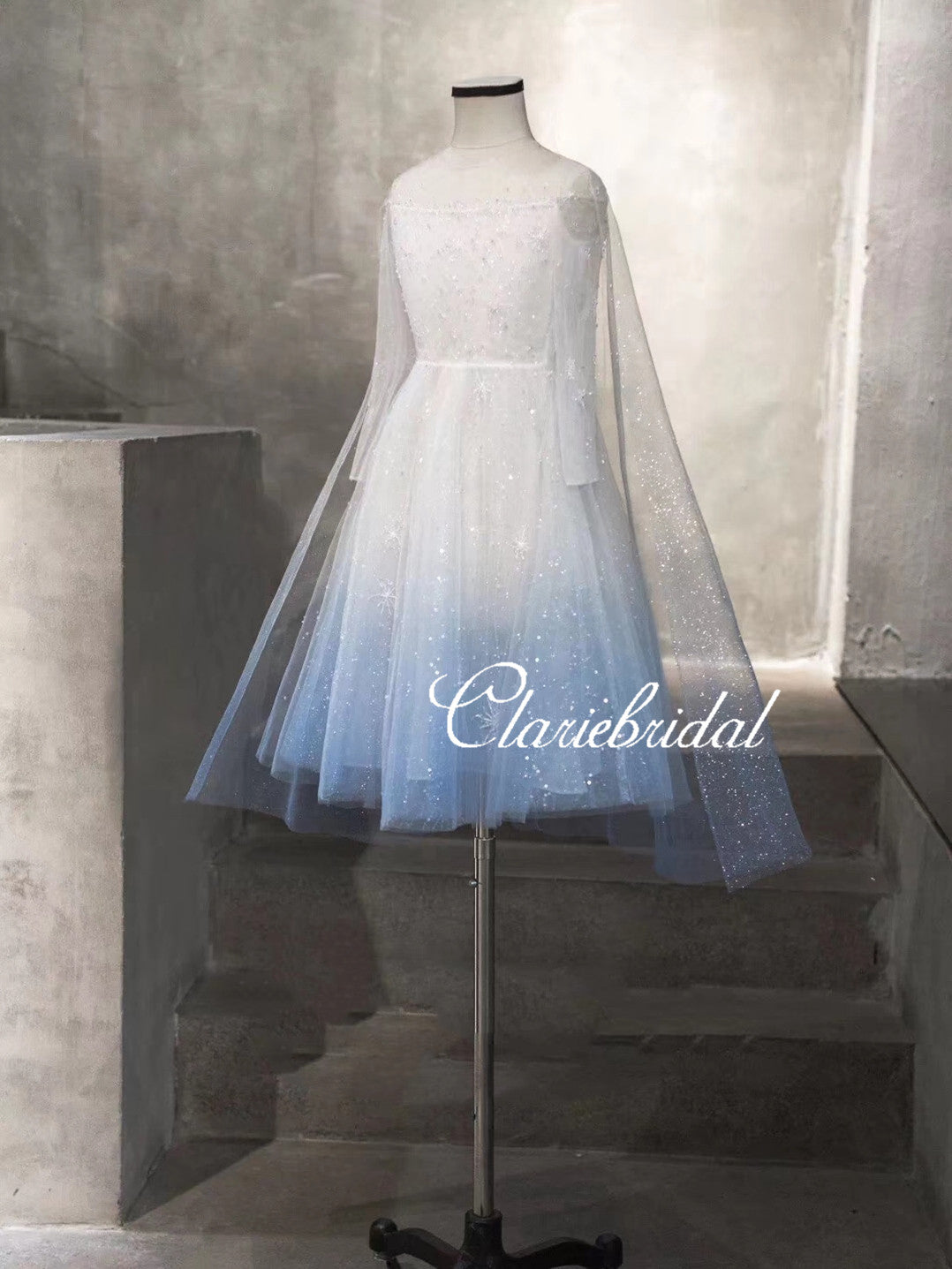 Lovely Ice Blue-White Sparkle Flower Girl Dresses, Elsa Inspired Newes ClaireBridal Lovely Ice Blue-White Sparkle Flower Girl Dresses, Elsa Inspired Newes ClaireBridal
