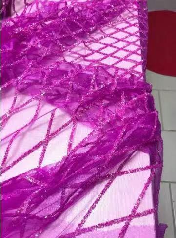 Long Sleeves Purple Sequin Tulle Prom Dresses, Side Slit Prom Dresses, Gorgeous Prom Dresses