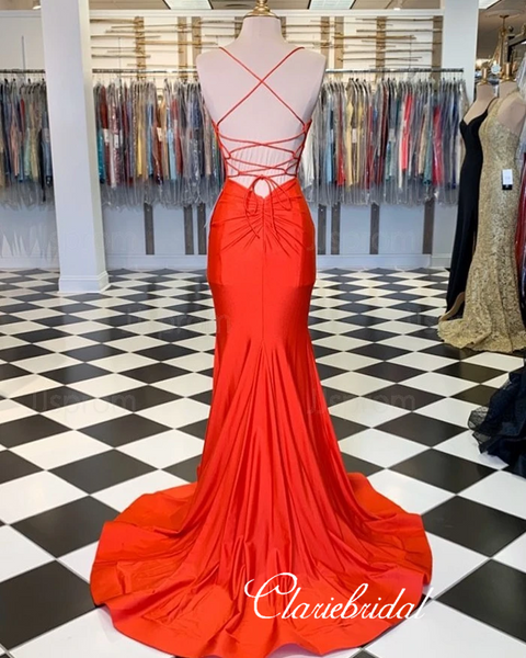 Spaghetti Long Mermaid Prom Dresses, Popular Simple Prom Dresses, Long Prom Dresses