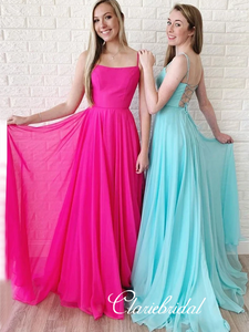Long A-line Chiffon Prom Dresses, Lace Up Prom Dresses, Simple 2020 Prom Dresses