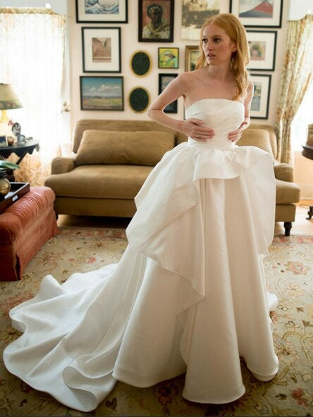 Strapless Long Chic Satin Wedding Dresses, Bridal Gown, Long Wedding Dresses, 2020 Bridal Gown