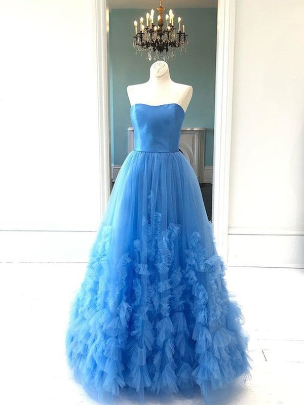 A-line Strapless Long Prom Dresses, Fashion Prom Dresses, 2020 Prom Dresses