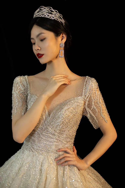 Lxury Sequin Beaded Ball Gown Wedding Dresses, Bridal Gown, New Claire Design Wedding Dresses