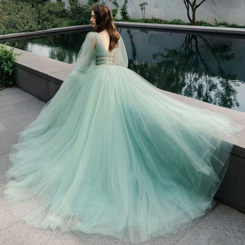 open lace back dress Strapless Mint Green Jacquard A-line Formal Dress – Dressesforparty main image 1