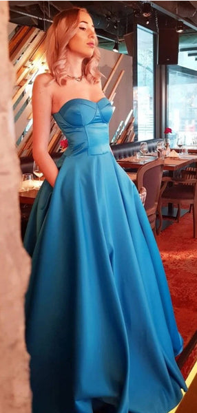 Strapless Satin Popular Prom Dresses, A-line 2021 Prom Dresses, Girl Graduation Party Dresses