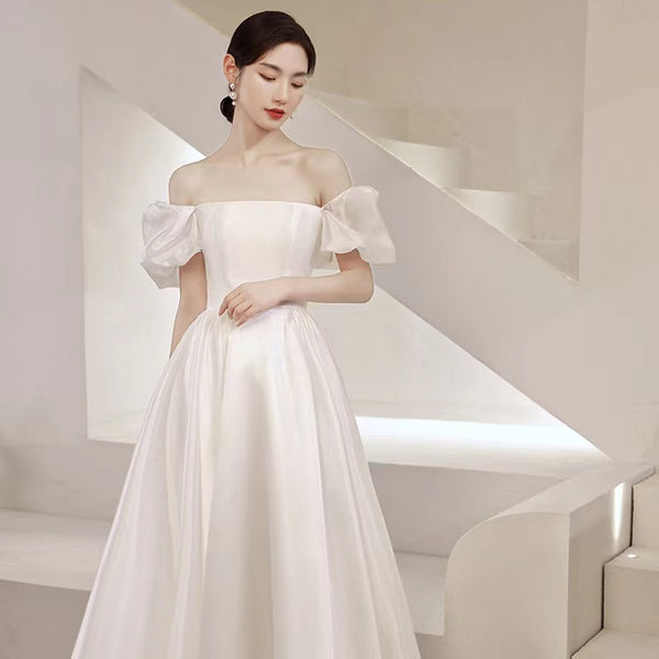 Square Neck A-line Long Wedding Dresses, Quality Organza Design 2022 Wedding Dresses