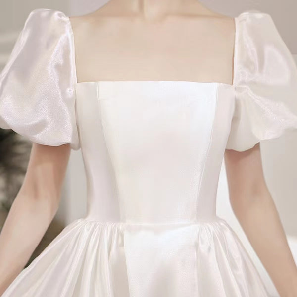 Square Neck A-line Long Wedding Dresses, Quality Organza Design 2022 Wedding Dresses