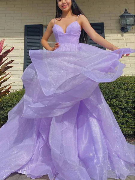 Light Purple Shiny Prom Dresses, A-line 2022 Prom Dresses, Fashion Girl Graduation Party Dresses
