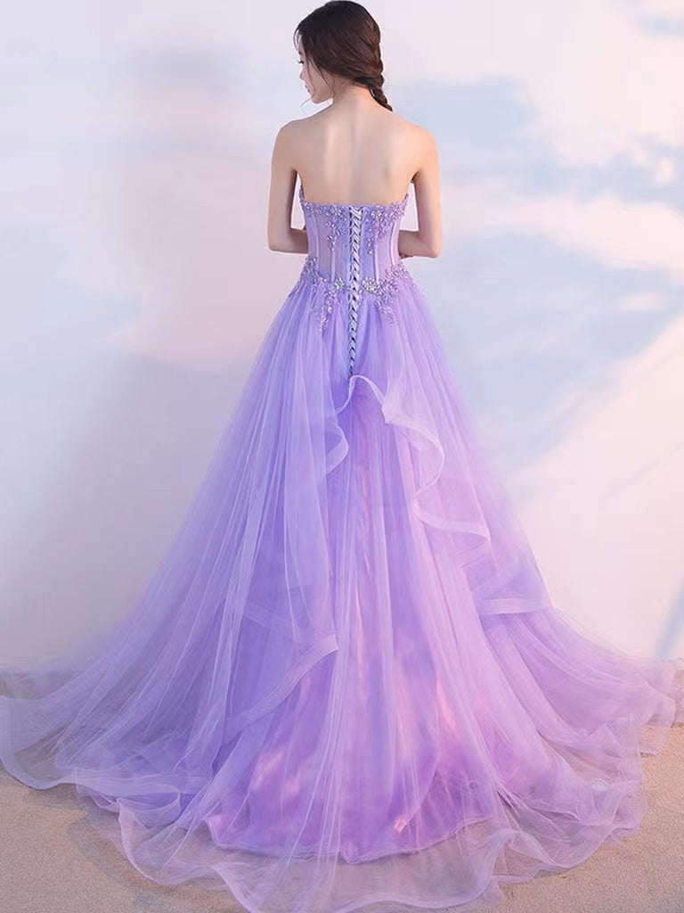 Strapless Light Purple A-line Prom Dresses, Lace Fashion 2022 Long Pro ClaireBridal Strapless Light Purple A-line Prom Dresses, Lace Fashion 2022 Long Pro ClaireBridal