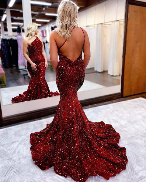One Shoulder Long Mermaid Sequin Prom Dresses, Shing Prom Dresses, 2022 Prom Dresses, Affordable Prom Dresses